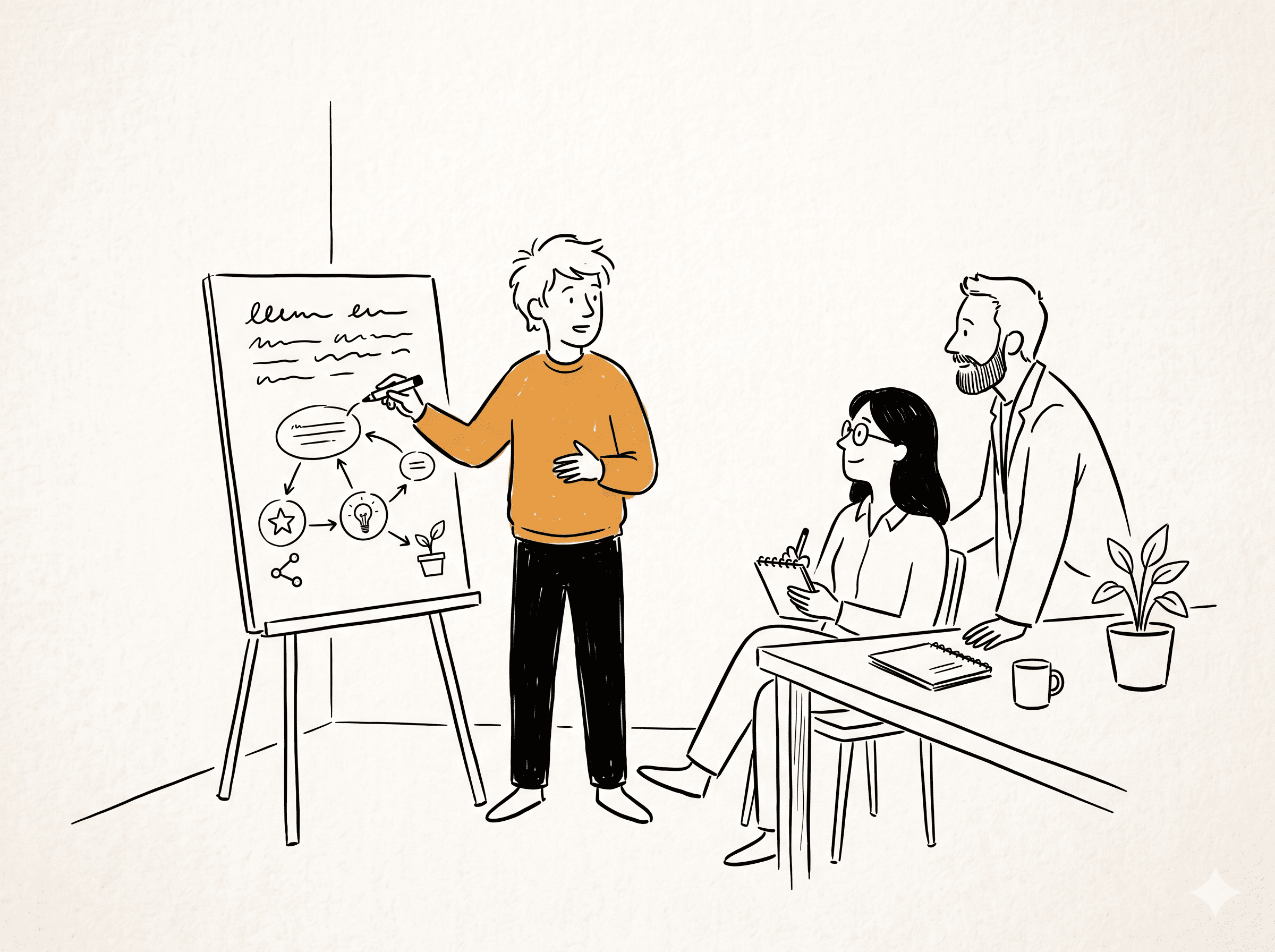 Sketch of teammates learning and growing together